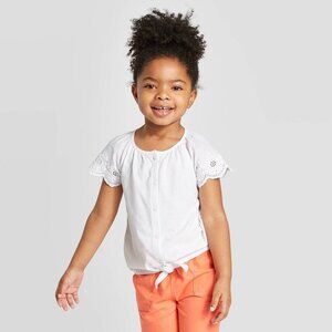OshKosh B'gosh Toddler Girls' Eyelet Tie Front Blouse - White 12M